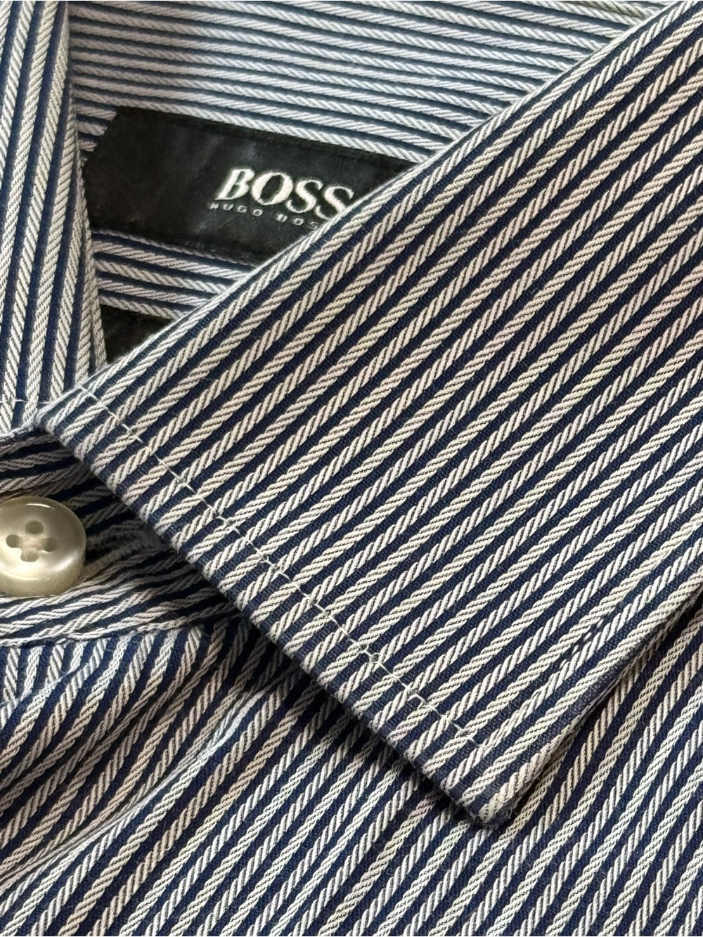 Hugo Boss Striped Navy and White Cotton Dress Shirt